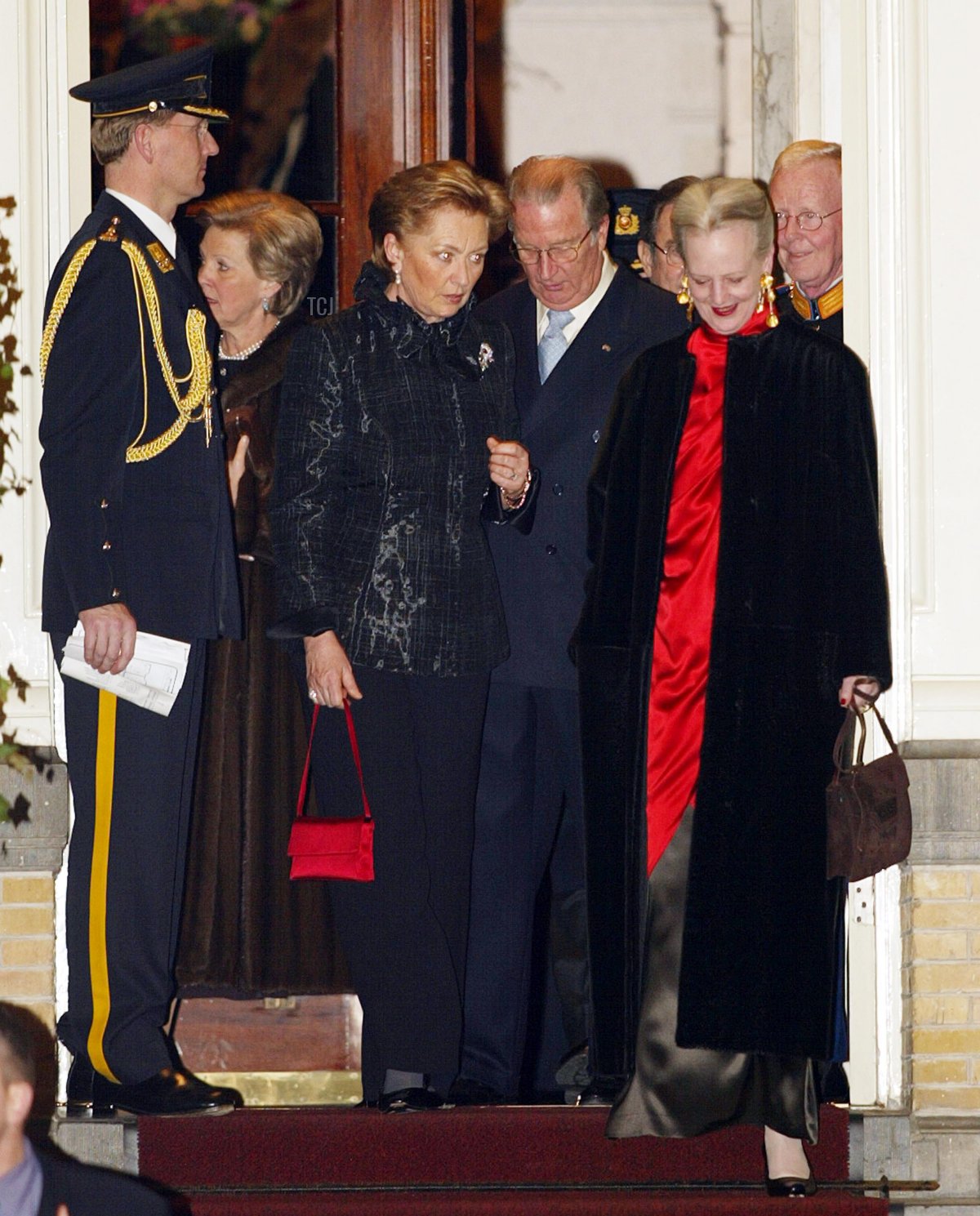Queen Anne Marie of Greece, Queen Paolo and King Albert of Belgium and Queen Margrethe of Denmark are on the way to wedding celebrations January 31, 2002 in Amsterdam, Netherlands