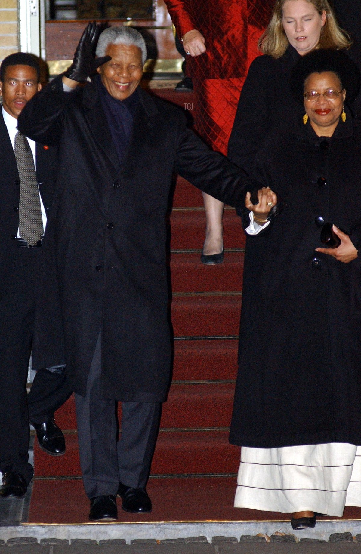 Nelson Mandela and his wife are on the way to wedding celebrations February 1, 2002 in Amsterdam, Netherlands