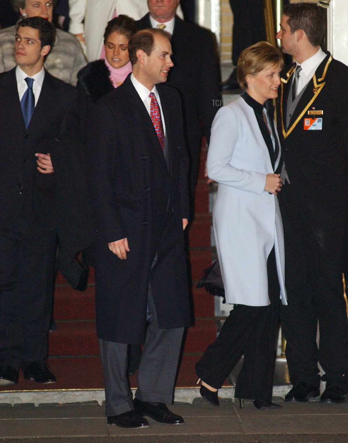 The Earl and Countess of Wessex are followed by Princess Madeleine and her brother Prince Carl Philip of Sweden during wedding celebrations February 1, 2002 in Amsterdam, Netherlands