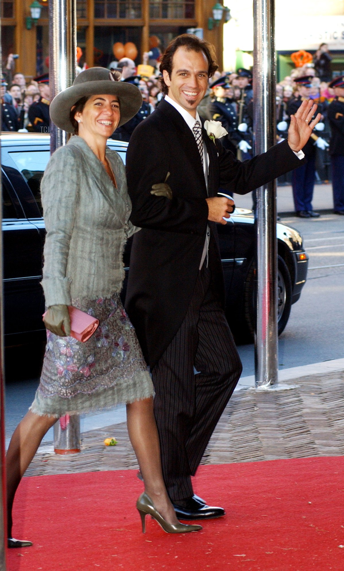 Martin Zorreguieta and wife arrive at the church for the wedding of Crown Prince Willem Alexander and Crown Princess Maxima Zorreguieta February 2, 2002 in Amsterdam