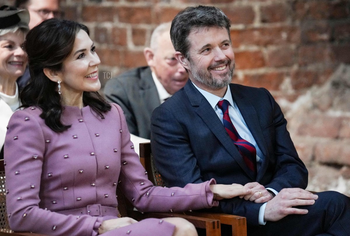 Crown Princess Mary of Denmark and her husband Crown Prince Frederik of Denmark visit Koldinghus to open the exhibition "Mary and the Crown Princesses" on January 31, 2022 in Kolding