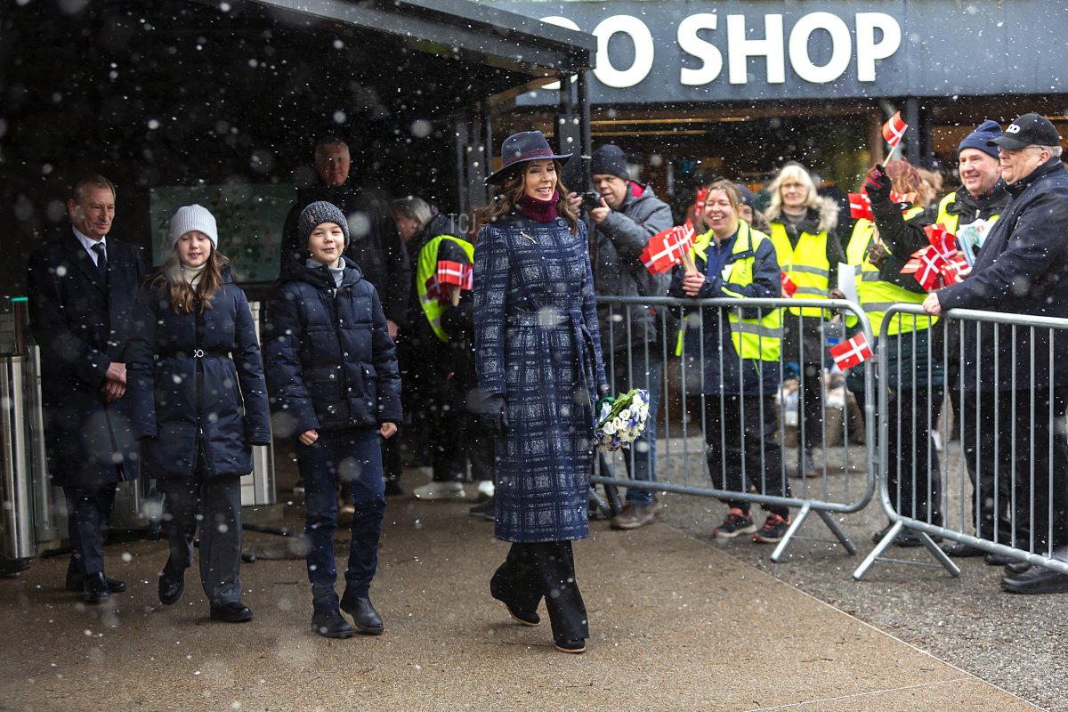 Crown Princess Mary of Denmark, Prince Vincent and Princess Josephine visit Copenhagen Zoo to cut the first sod for what will be Mary's Australian Garden on February 2, 2022 in Frederiksberg, Denmark