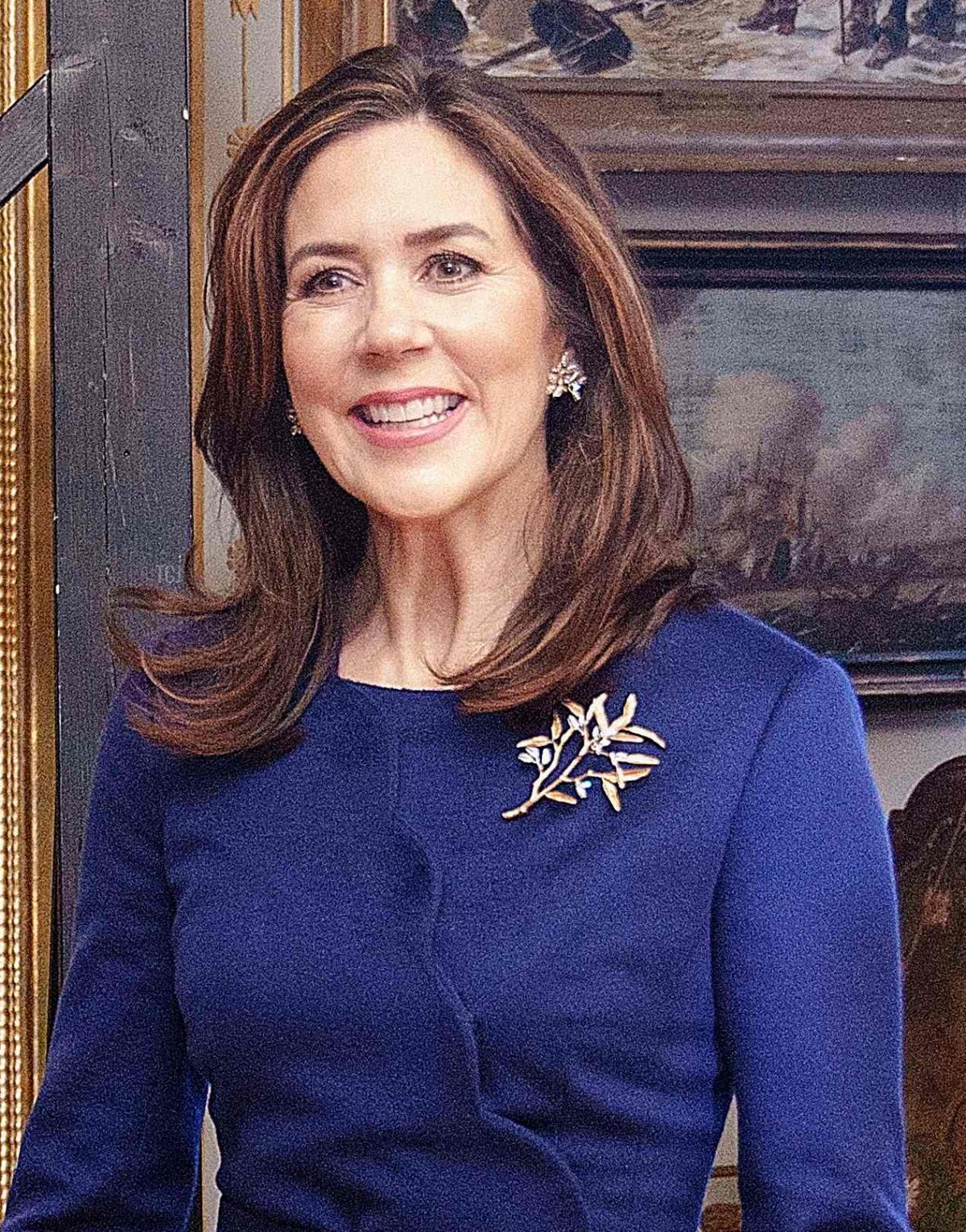 Crown princess Mary of Denmark reveals, assisted by the family, a painting of herself during the opening of the exhibition "HRH Crown Princess Mary 1972 - 2022" at the National History Museum at Frederiksborg Castle in Hillerod, Denmark on February 3, 2022
