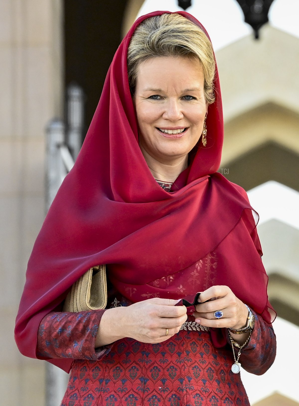 Queen Mathilde of Belgium and King Philippe - Filip of Belgium pictured during a visit to the Sultan Qaboos Grand Mosque in Muscat, Oman on Thursday 03 February 2022, day two of an official visit of the Belgian Royals to the Sultanate of Oman and United Arab Emirates