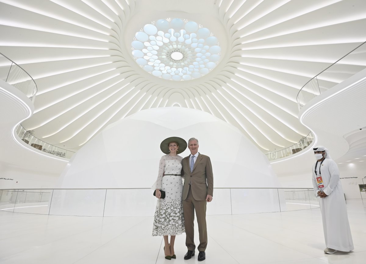 Queen Mathilde of Belgium and King Philippe - Filip of Belgium pose for the photographer during a visit to the Dubai Expo 2020 on the last day of an official visit of the Belgian Royals to the Sultanate of Oman and United Arab Emirates, Saturday 05 February 2022