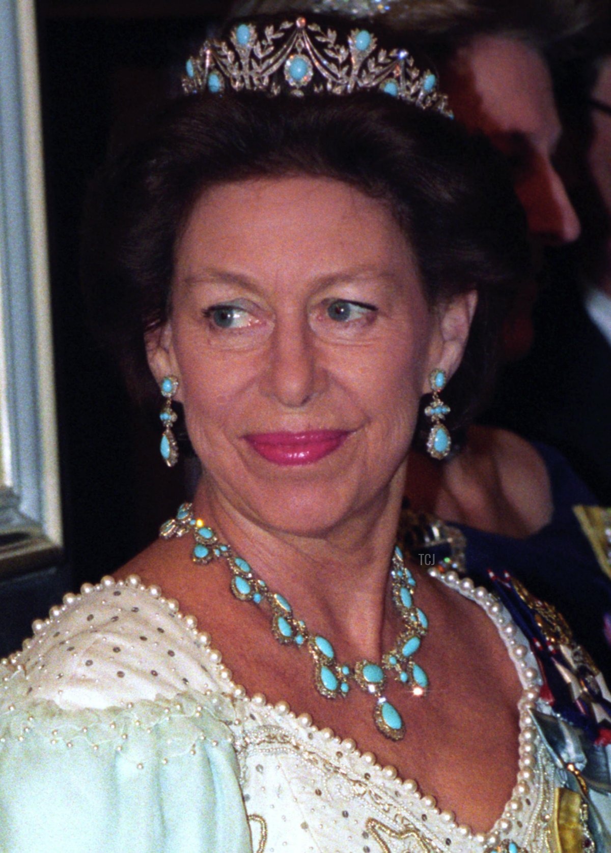 Princess Margaret before entering the banqueting room at the Portuguese embassy in London, 1993