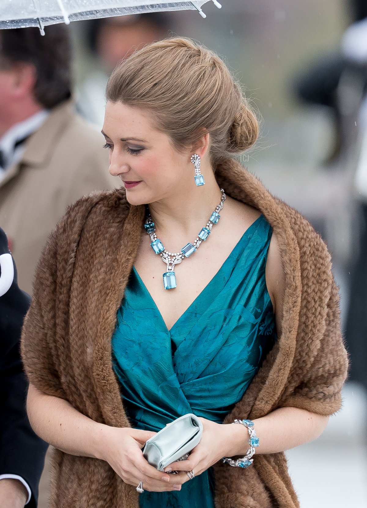 Prince Guillaume of Luxembourg and Princess Stephanie of Luxembourg arrives at the Opera House on the occasion of the celebration of King Harald and Queen Sonja of Norway 80th birthdays on May 10, 2017 in Oslo, Norway