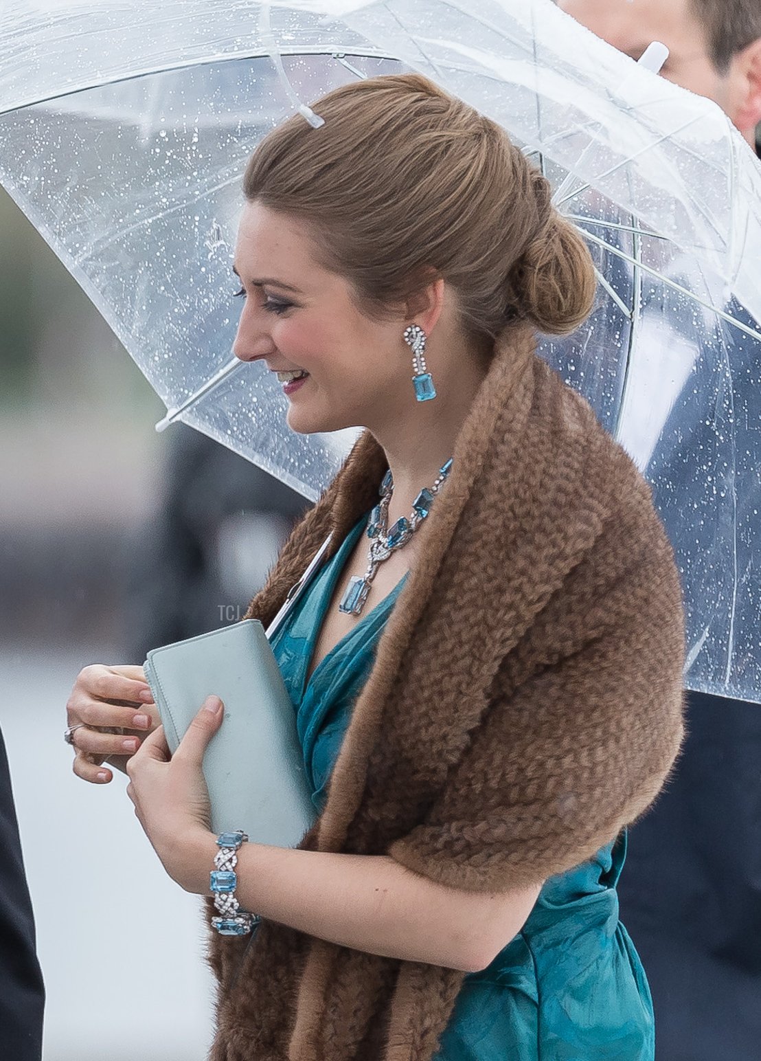 Prince Guillaume of Luxembourg and Princess Stephanie of Luxembourg arrives at the Opera House on the occasion of the celebration of King Harald and Queen Sonja of Norway 80th birthdays on May 10, 2017 in Oslo, Norway