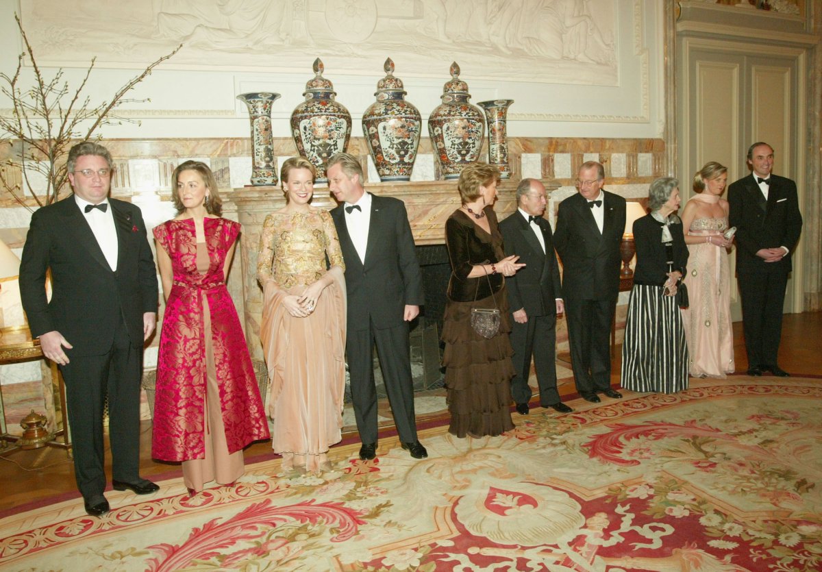 Belgium royalty, Prince Laurent, Princess Claire, Princess Mathilde, Prince Philippe, Queen Paola, President Stephanopoulos of the Hellenic Republic, King Albert, Queen Fabiola, Princess Astrid and Prince Lorenz attend a gala dinner for the President of the Hellenic Republic, Constantinos Stephanopoulos, at the Royal Castle on February 1, 2005 in Laeken, Belgium