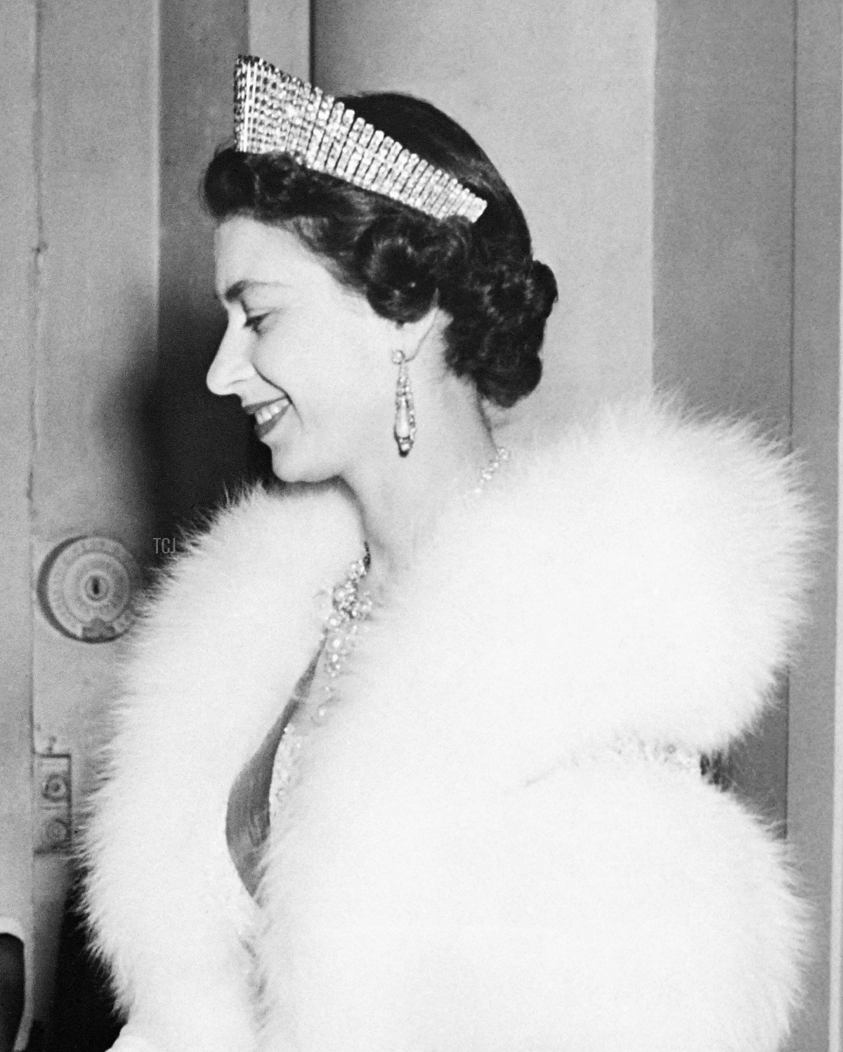 French President Rene Coty welcomes Queen Elizabeth II in Paris during a state visit in France on April 1957