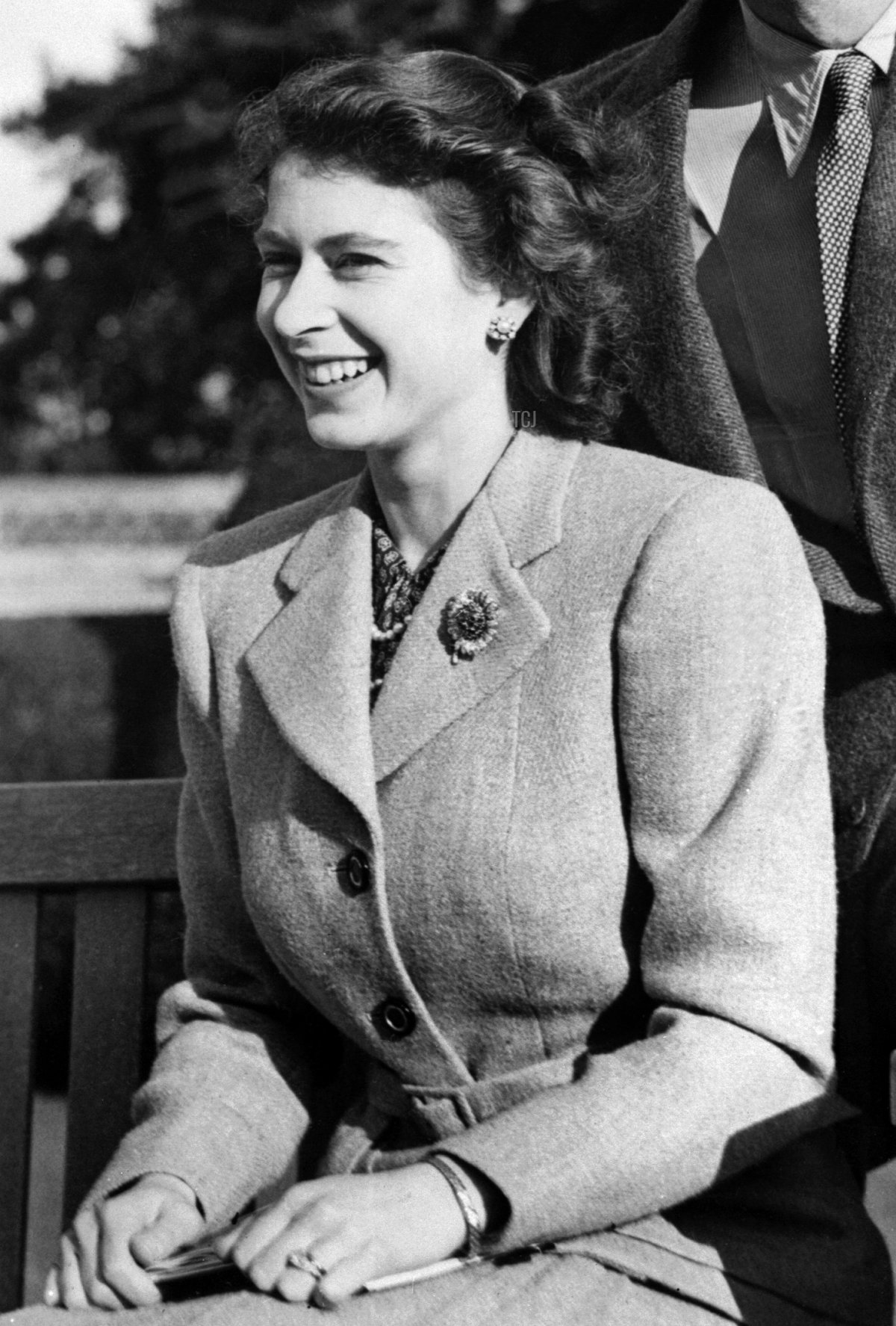 Britain's Princess Elizabeth (future Queen Elizabeth II) and her husband Philip, Duke of Edinburgh, pose during their honeymoon, November 25, 1947 in Broadlands estate, Hampshire
