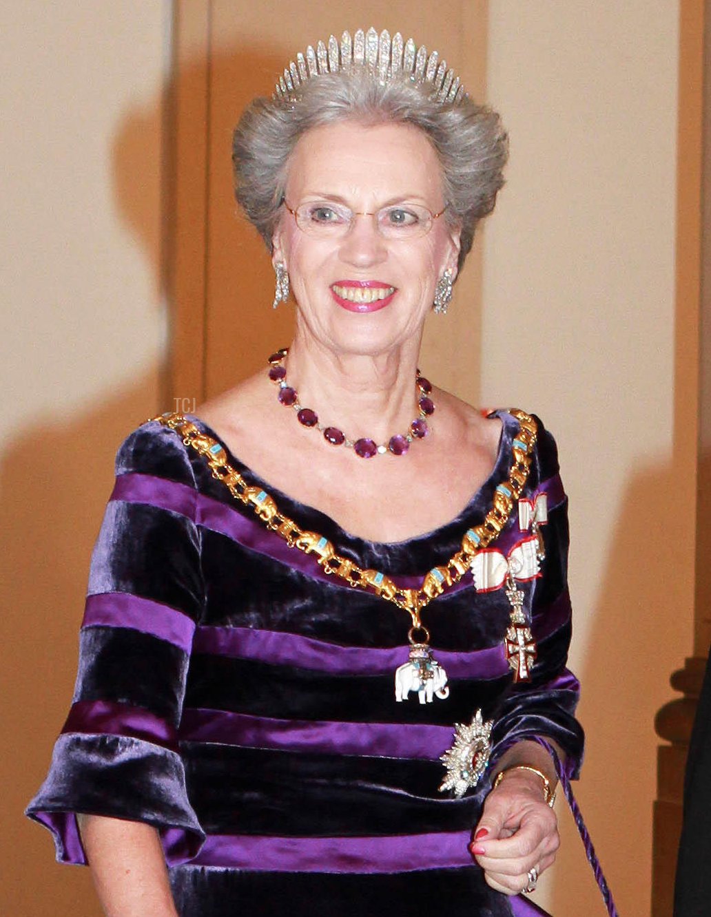 Princess Benedikte of Denmark and Richard Prince of Sayn-Wittgenstein-Berleburg arrive for the Gala Dinner at Christiansborg Castle on the occasion of Danish Queen Margrethe's 40th throne jubilee in Copenhagen, Denmark, 15 January 2012