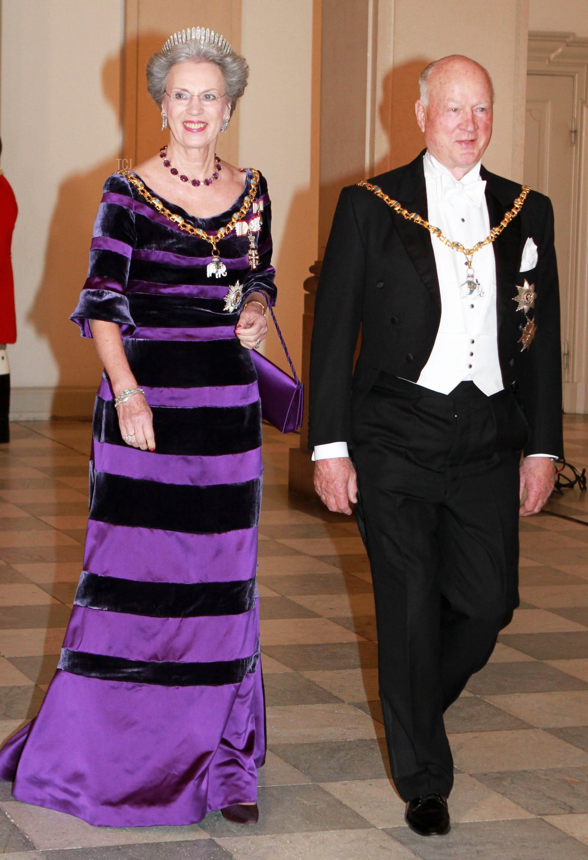 Princess Benedikte of Denmark and Richard Prince of Sayn-Wittgenstein-Berleburg arrive for the Gala Dinner at Christiansborg Castle on the occasion of Danish Queen Margrethe's 40th throne jubilee in Copenhagen, Denmark, 15 January 2012