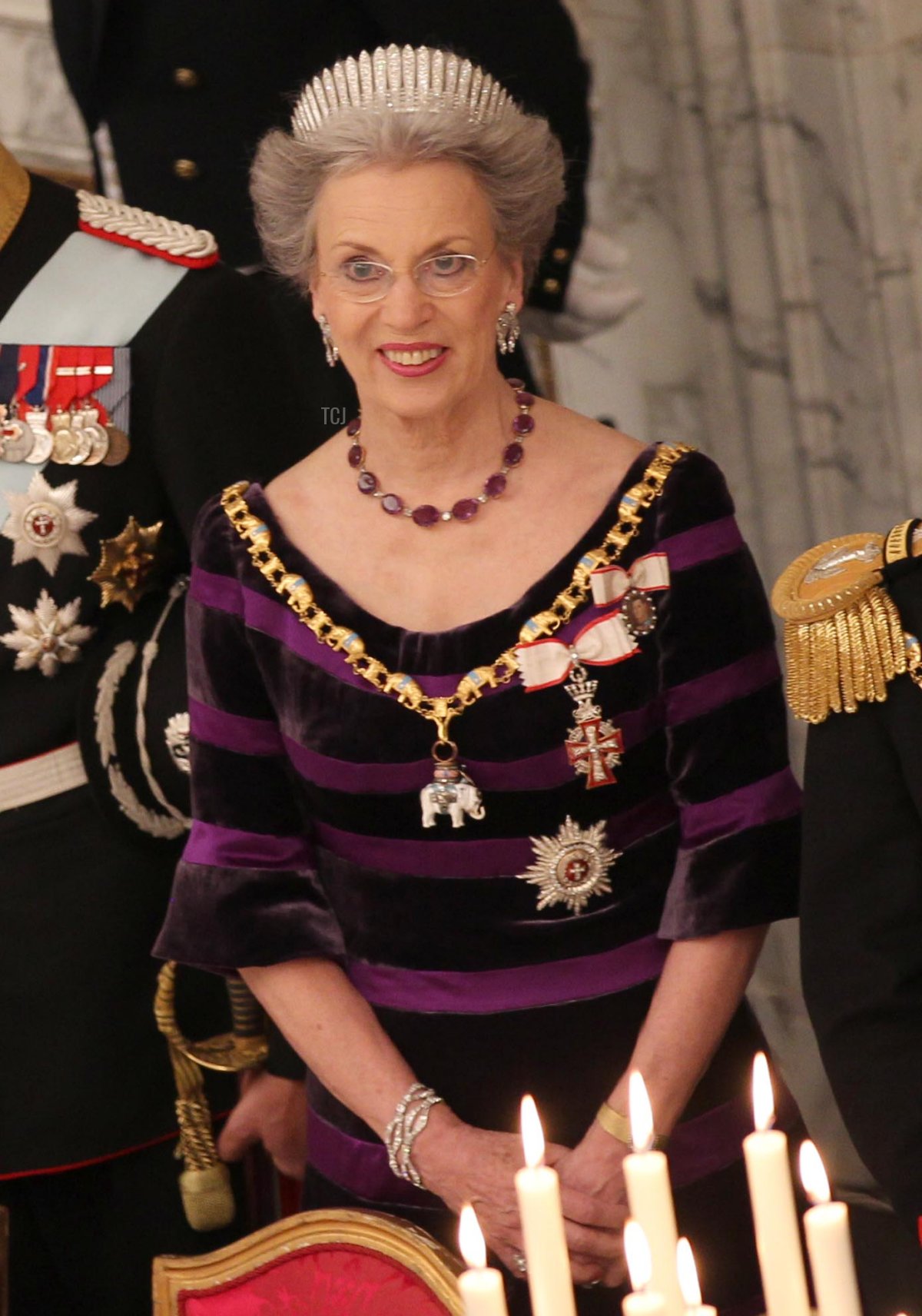 Princess Benedikte of Denmark arrives for the Gala Dinner at Christiansborg Castle on the occasion of Danish Queen Margrethe's 40th throne jubilee in Copenhagen, Denmark, 15 January 2012