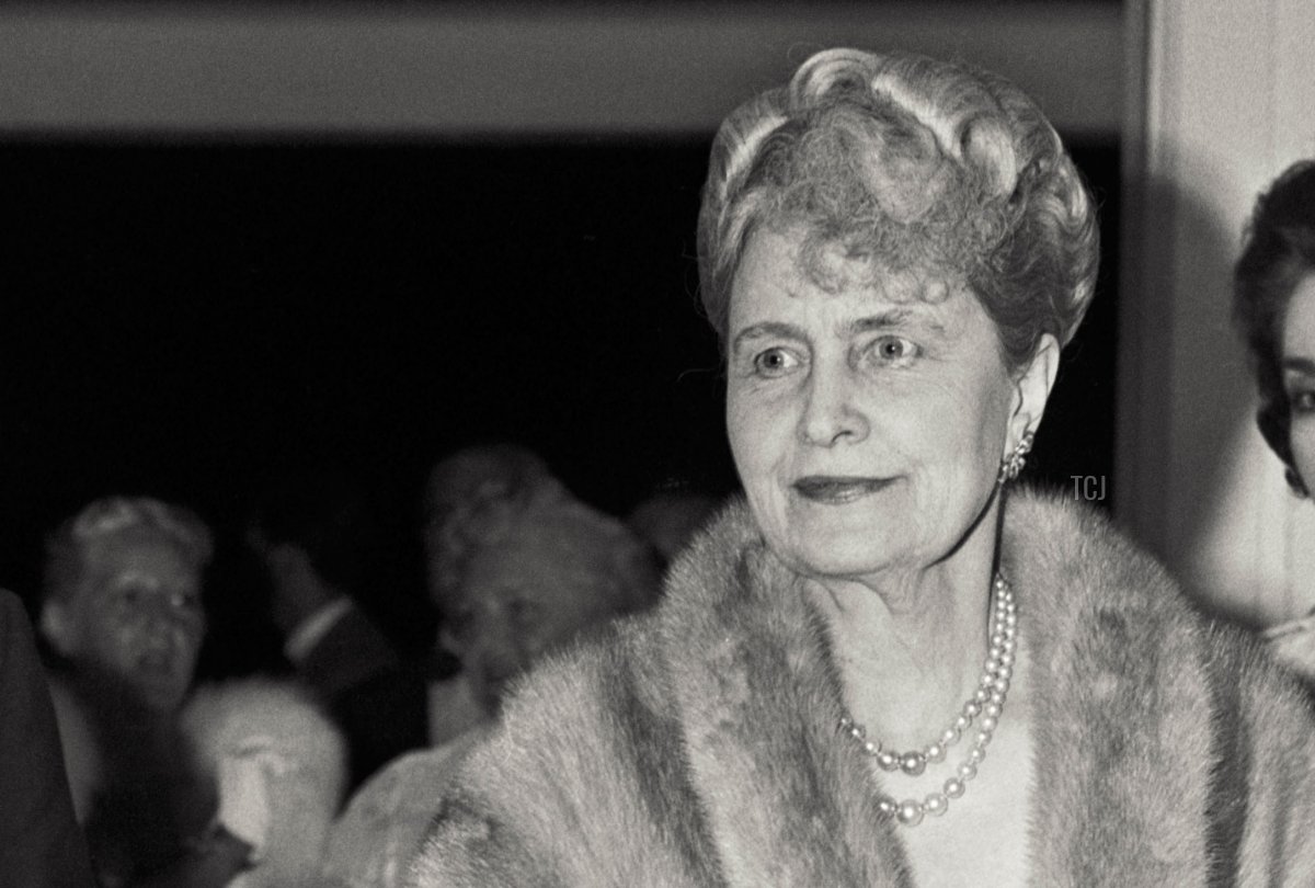 American heiress and philanthropist Marjorie Merriweather Post (1887-1973) attends a play at Palm Beach Playhouse, 1955