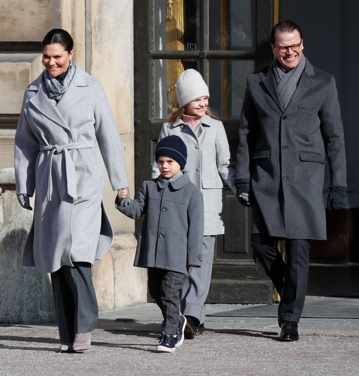 Crown Princess Victoria of Sweden, Princess Estelle of Sweden, Prince Oscar of Sweden and Prince Daniel of Sweden attend the Crown Princess' Name Day celebrations at the Stockholm Royal Palace on March 12, 2022 in Stockholm, Sweden