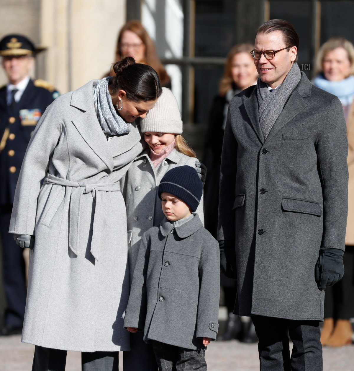 Crown Princess Victoria of Sweden, Princess Estelle of Sweden, Prince Oscar of Sweden and Prince Daniel of Sweden attend the Crown Princess' Name Day celebrations at the Stockholm Royal Palace on March 12, 2022 in Stockholm, Sweden