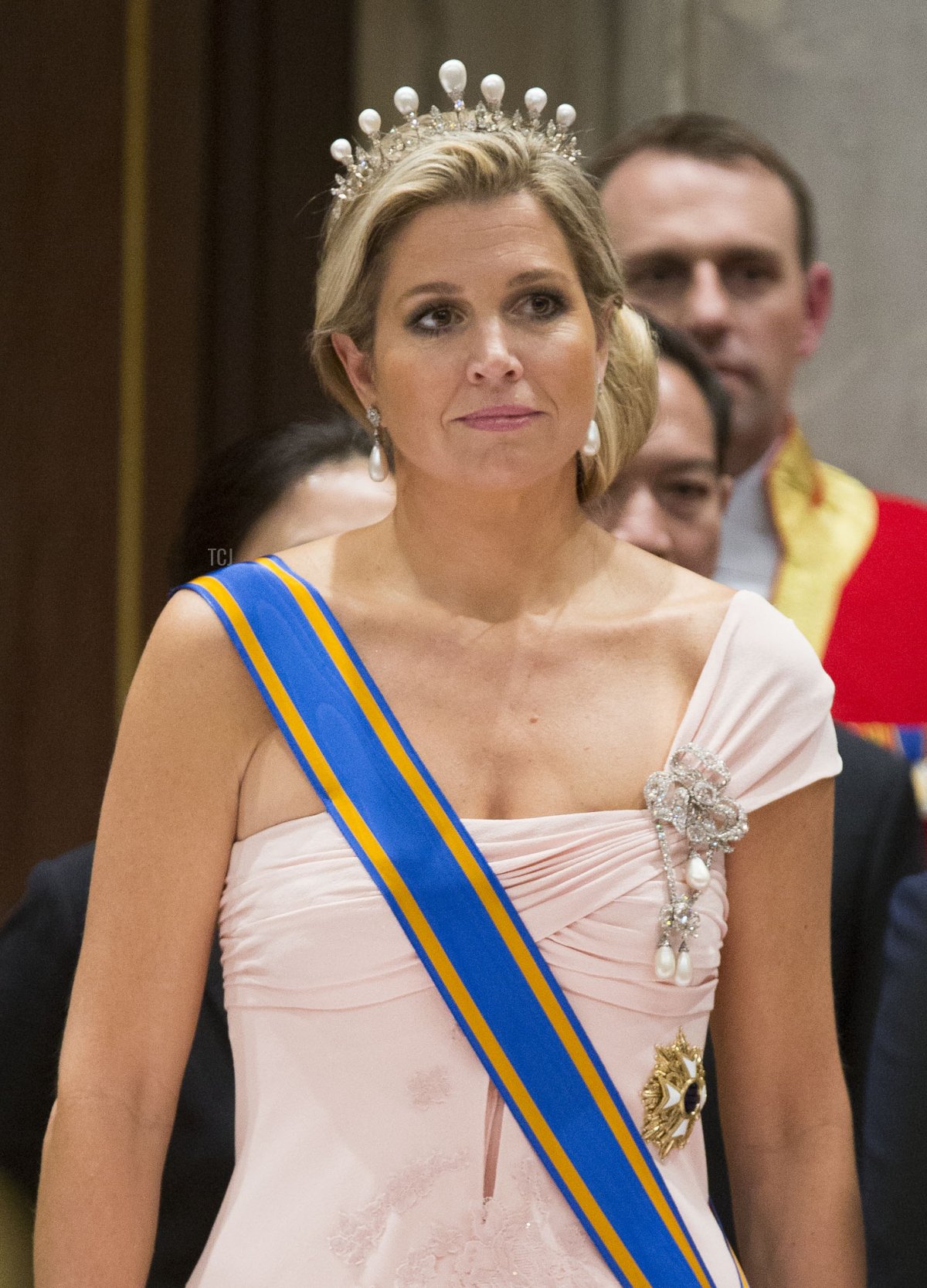 Queen Maxima of The Netherlands attends the state banquet at the Royal Palace upon the arrival of Chinese President Xi Jinping on March 22, 2014 in Amsterdam, Netherlands