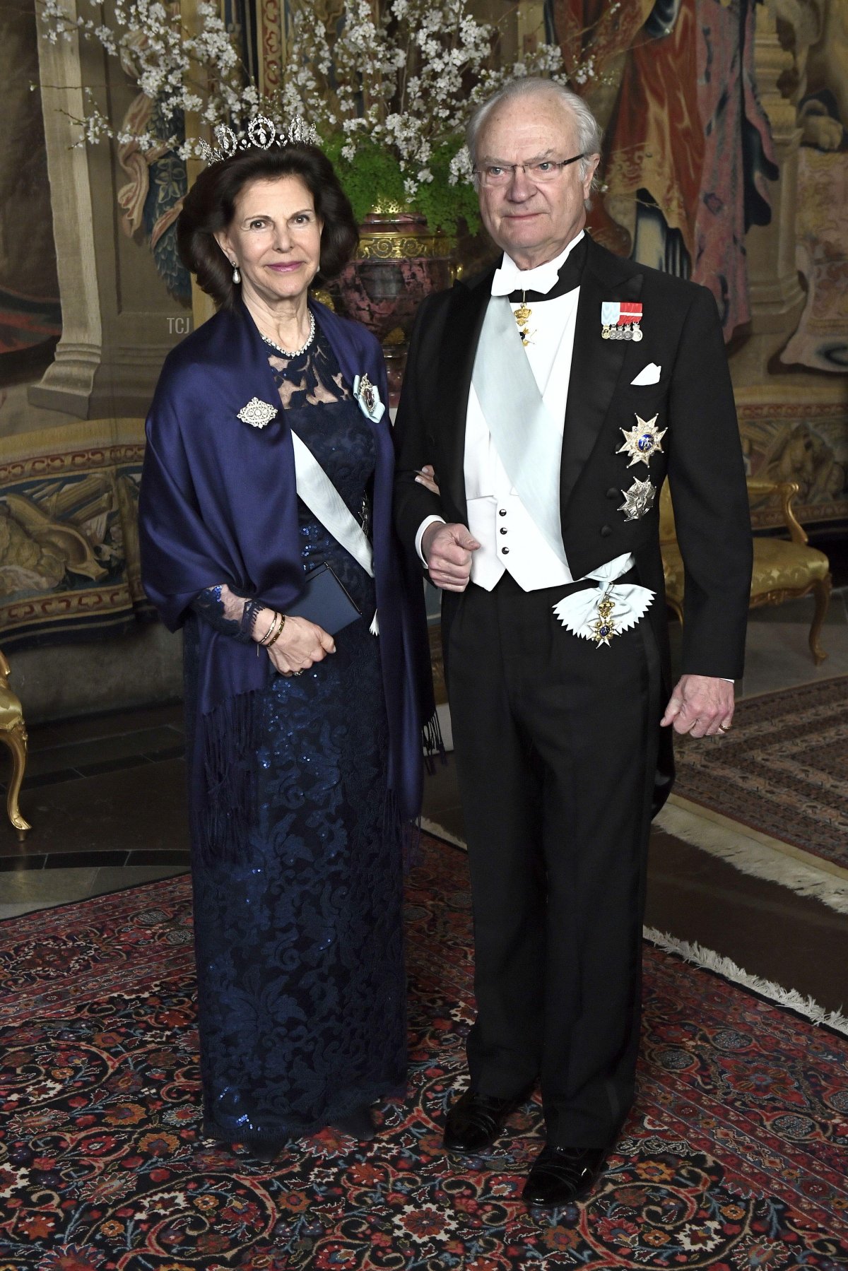 Queen Silvia and King Carl XVI Gustaf arrive to the official dinner at the Royal Palace in Stockholm, Sweden, March 23, 2017