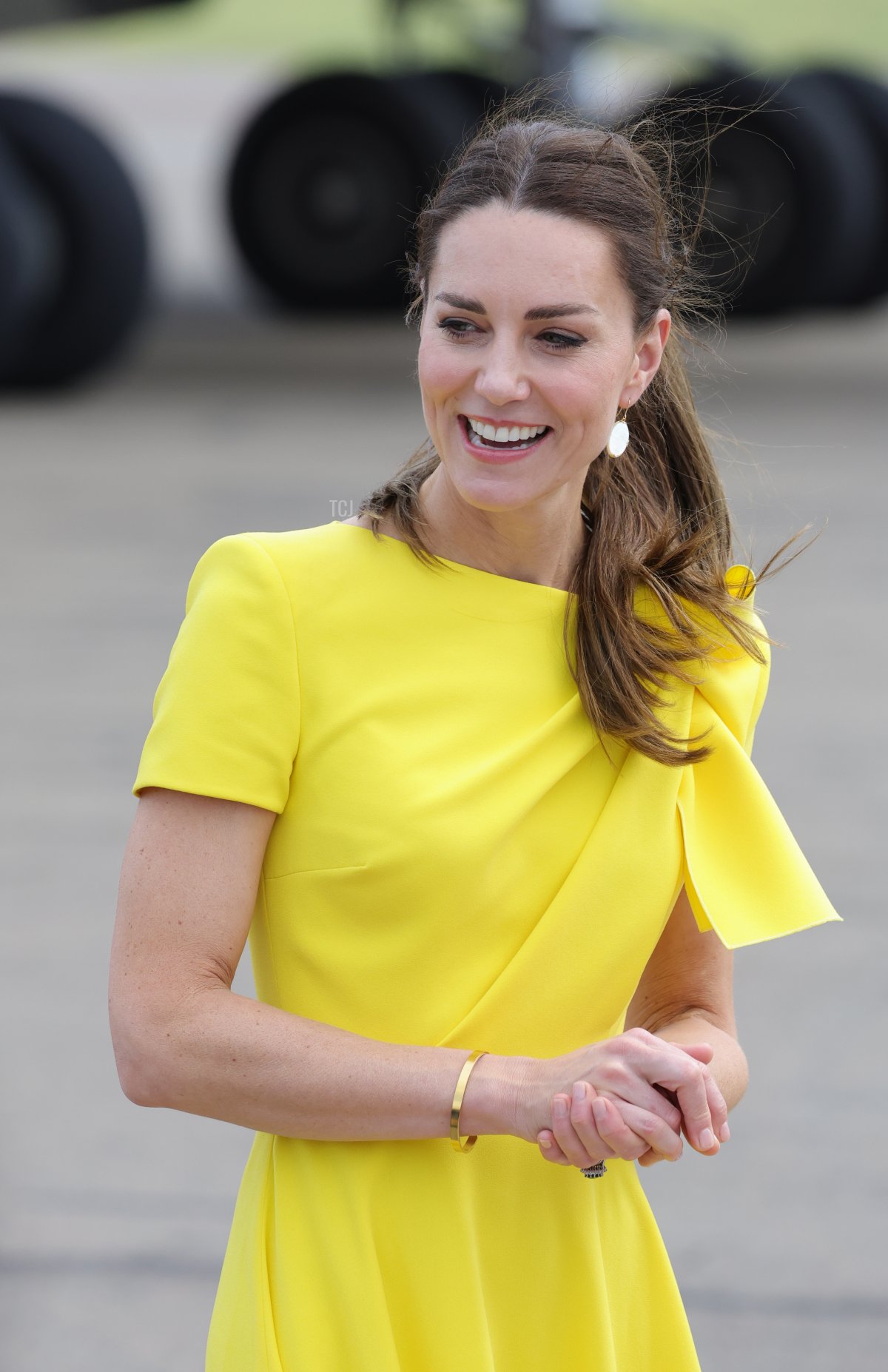 Catherine, Duchess of Cambridge during the official arrival at Norman Manley International Airport on March 22, 2022 in Kingston, Jamaica