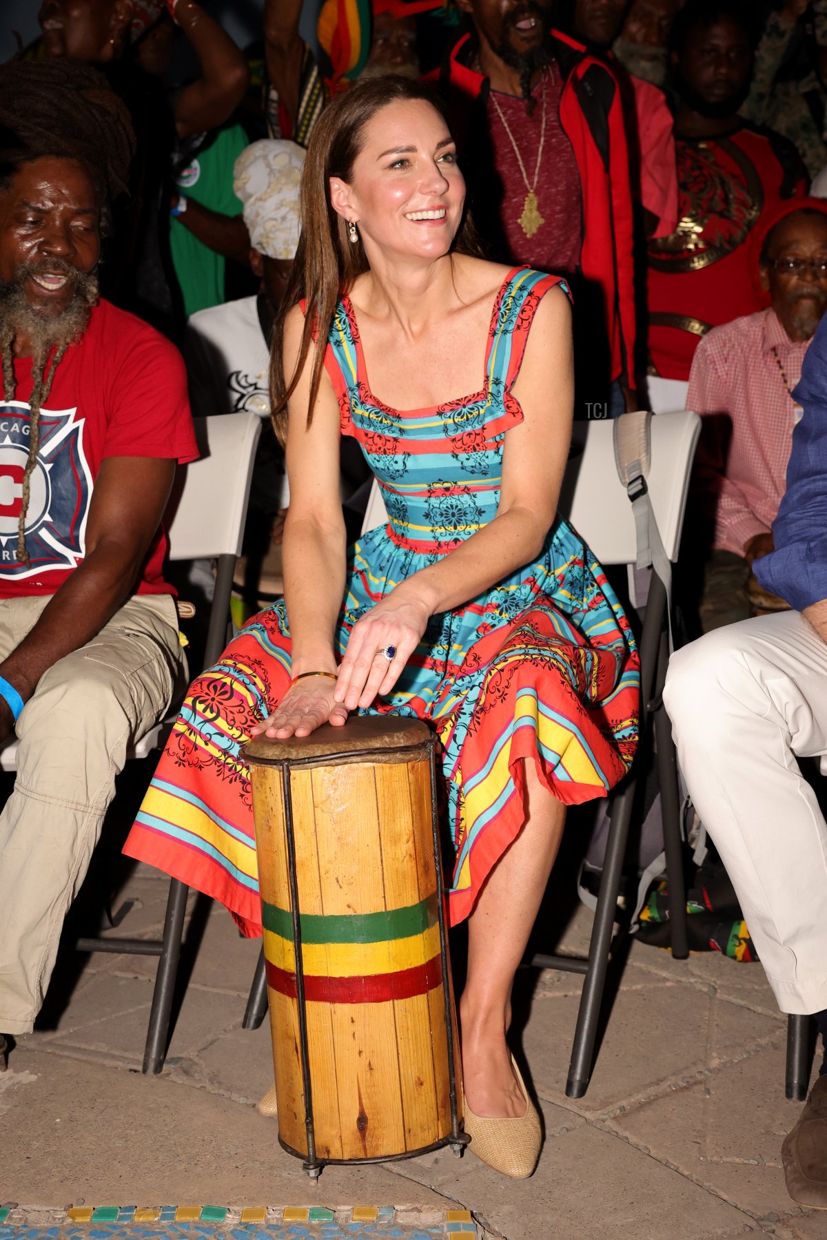 Prince William, Duke of Cambridge and Catherine, Duchess of Cambridge play music during a visit to Trench Town Culture Yard Museum where Bob Marley used to live, on day four of the Platinum Jubilee Royal Tour of the Caribbean on March 22, 2022 in Kingston, Jamaica