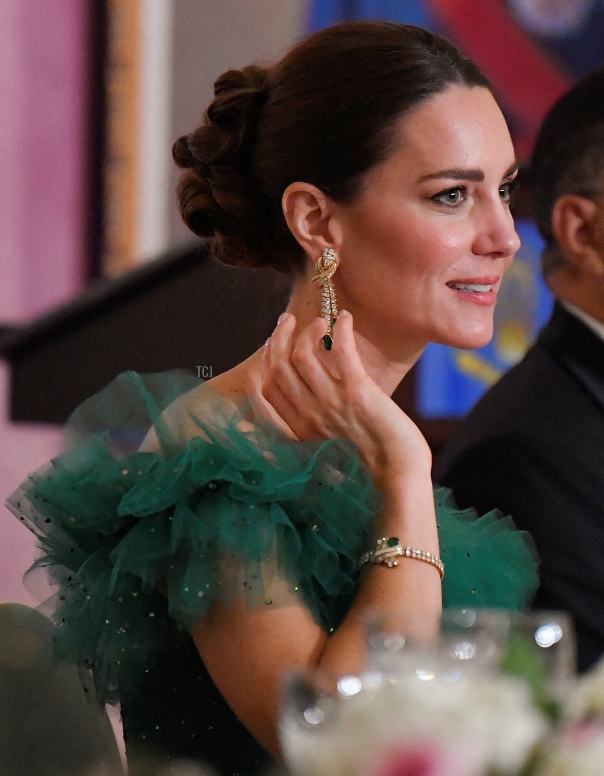 Catherine Duchess of Cambridge and Prime Minister of Jamaica Andrew Holness attend a dinner hosted by the Governor General of Jamaica at King's House on March 23, 2022 in Kingston, Jamaica