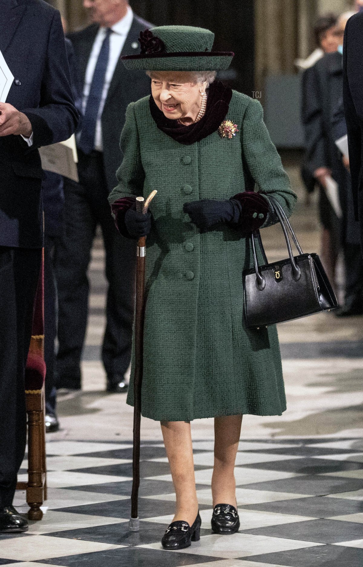 Queen Elizabeth II arrives in Westminster Abbey for the Service of Thanksgiving for the Duke of Edinburgh on March 29, 2022 in London, England