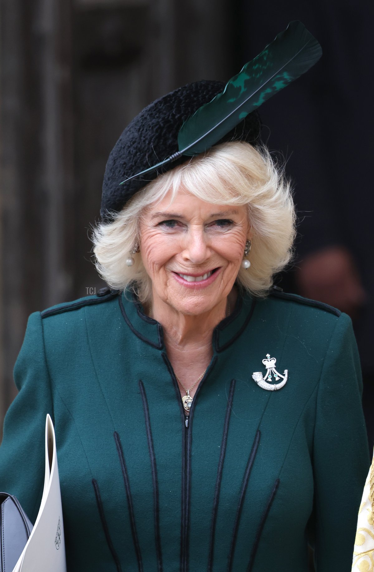 Camilla, Duchess of Cornwall departs the memorial service for the Duke Of Edinburgh at Westminster Abbey on March 29, 2022 in London, England