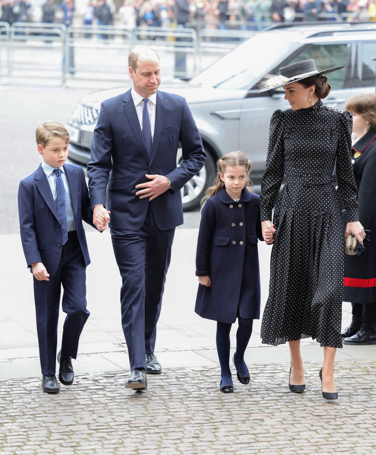Prince George of Cambridge, Prince William, Duke of Cambridge, Princess Charlotte of Cambridge and Catherine, Duchess of Cambridge attend the memorial service for the Duke Of Edinburgh at Westminster Abbey on March 29, 2022 in London, England
