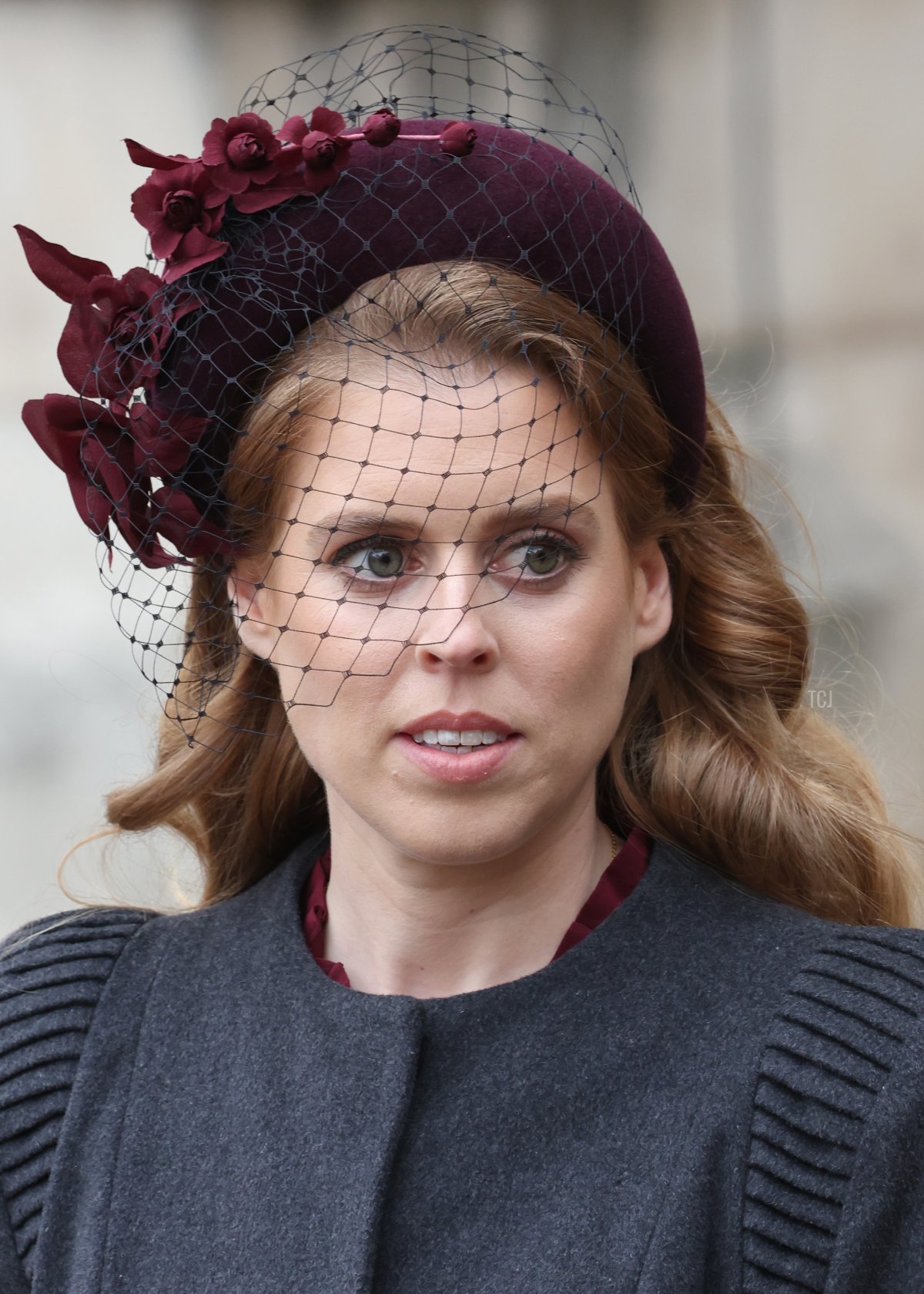Princess Beatrice of York departs the memorial service for the Duke Of Edinburgh at Westminster Abbey on March 29, 2022 in London, England