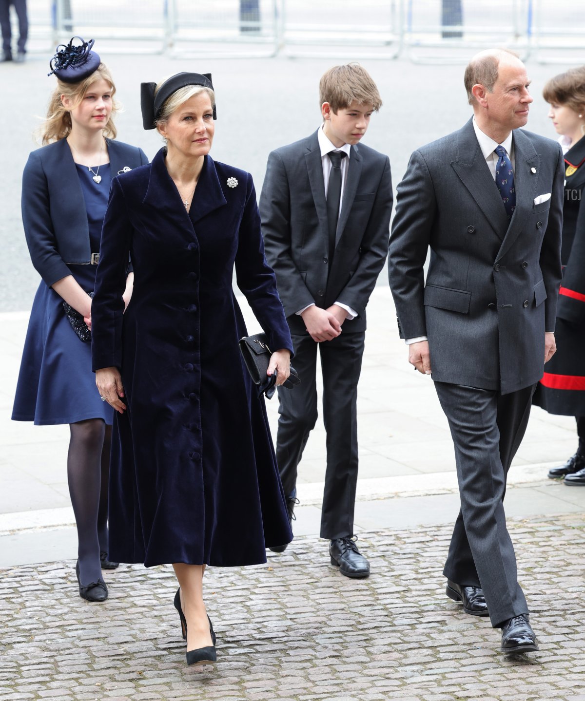 Lady Louise Windsor, Sophie, Countess of Wessex, James Viscount Severn and Prince Edward, Earl of Wessex attend the memorial service for the Duke Of Edinburgh at Westminster Abbey on March 29, 2022 in London, England