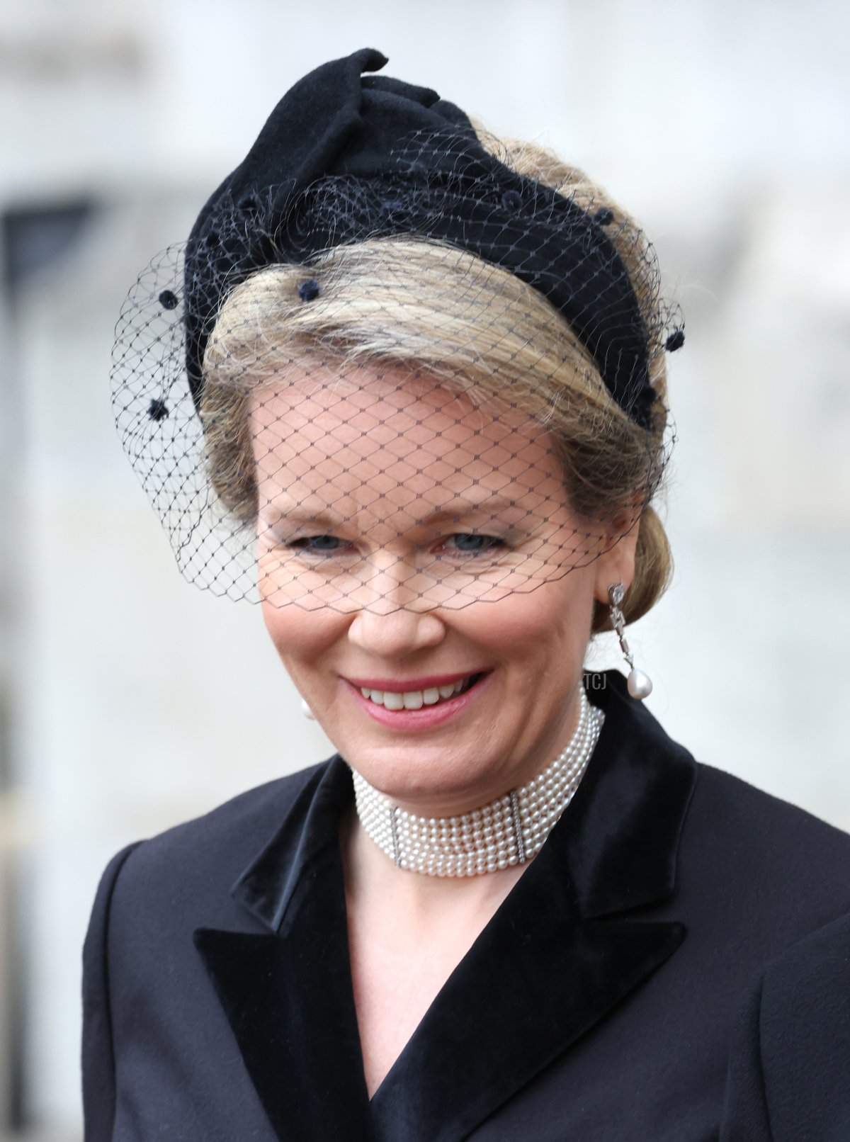 Queen Mathilde of Belgium departs the memorial service for the Duke Of Edinburgh at Westminster Abbey on March 29, 2022 in London, England