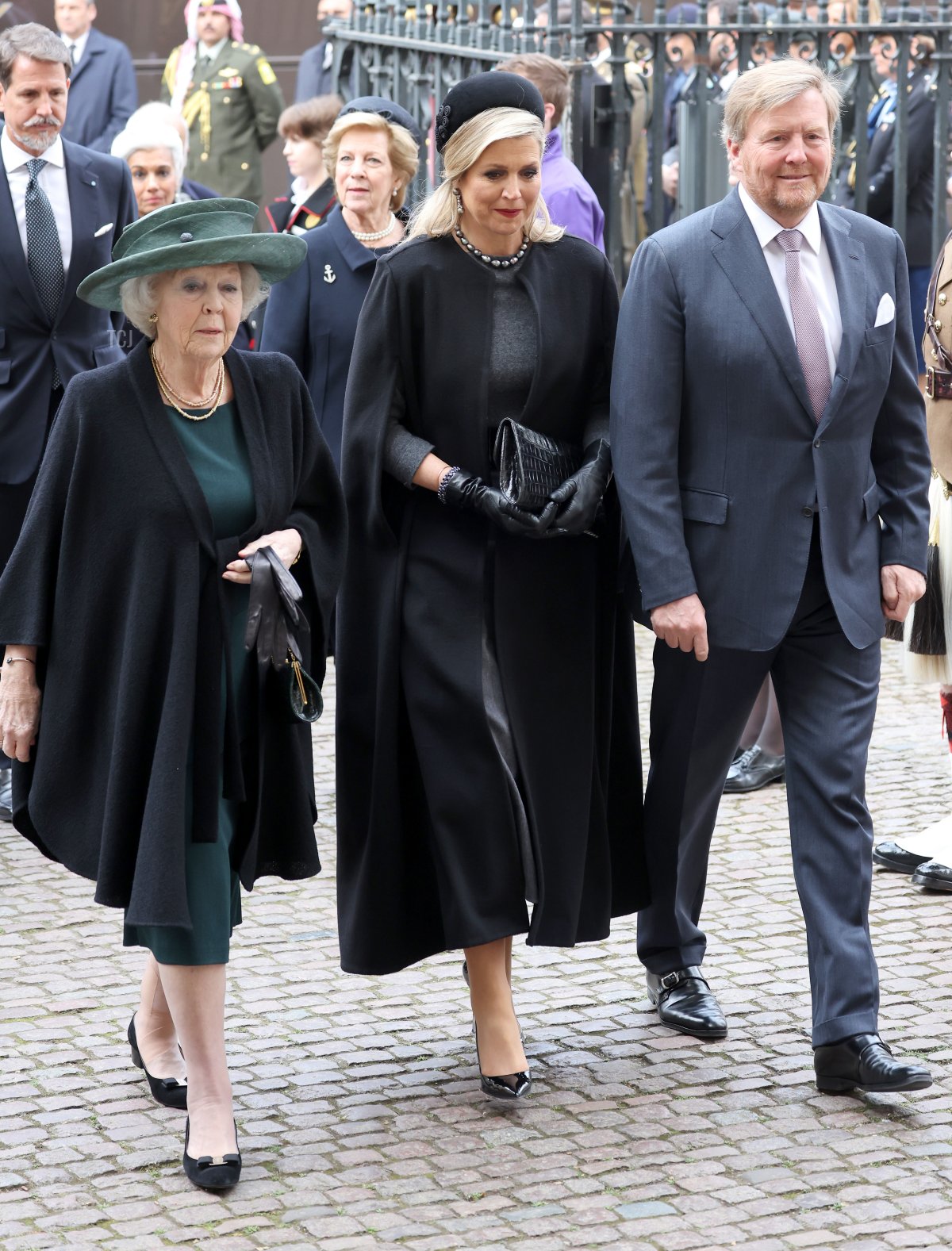 Princess Beatrix of the Netherlands, Queen Máxima of the Netherlands and King Willem-Alexander of the Netherlands attend the memorial service for the Duke Of Edinburgh at Westminster Abbey on March 29, 2022 in London, England