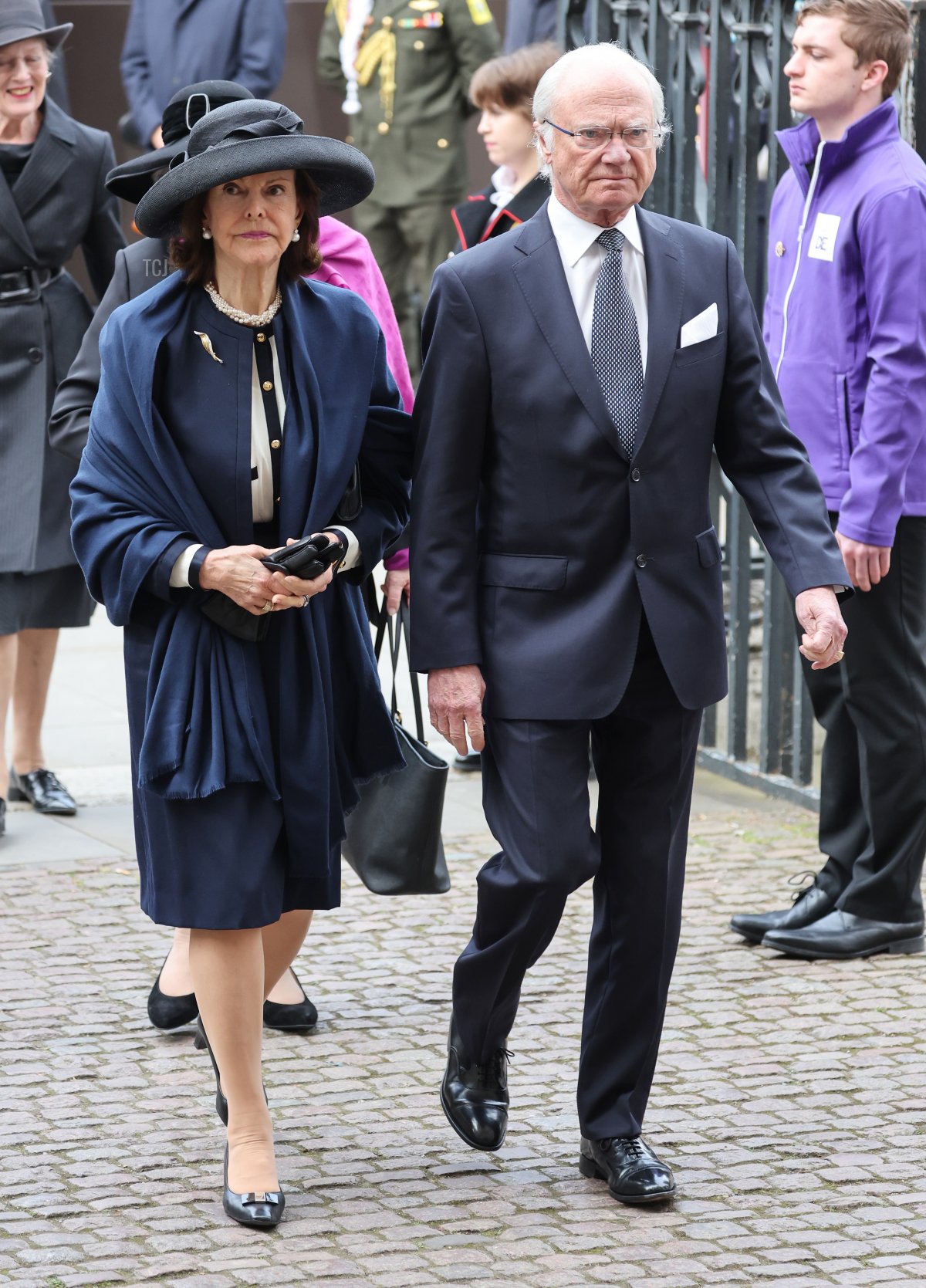 Queen Silvia of Sweden and King Carl XVI Gustaf of Sweden attend the memorial service for the Duke Of Edinburgh at Westminster Abbey on March 29, 2022 in London, England