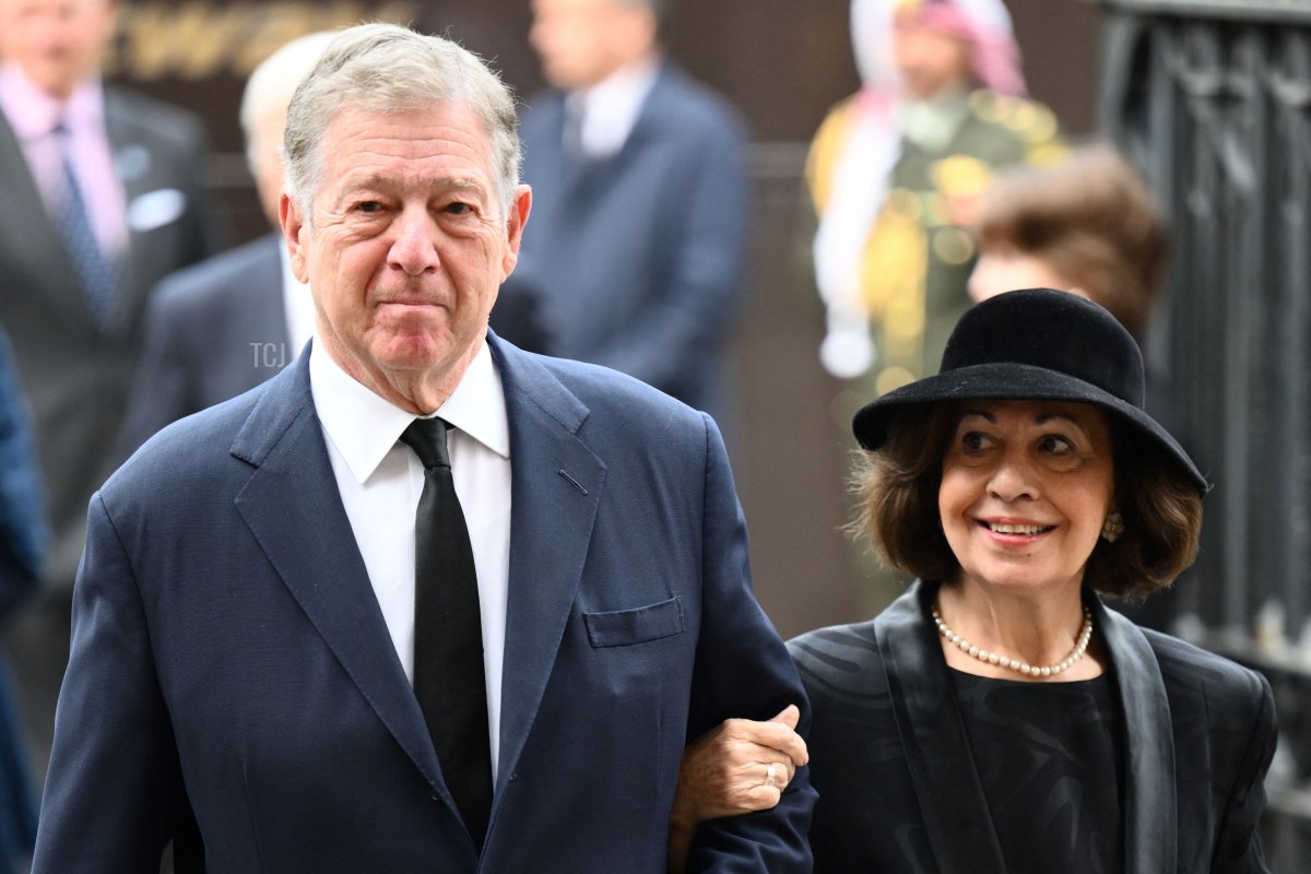 Serbia's Crown Prince Aleksandar Karadjordjevic (L) and Serbia's Crown Princess Katherine arrive to attend a Service of Thanksgiving for Britain's Prince Philip, Duke of Edinburgh, at Westminster Abbey in central London on March 29, 2022