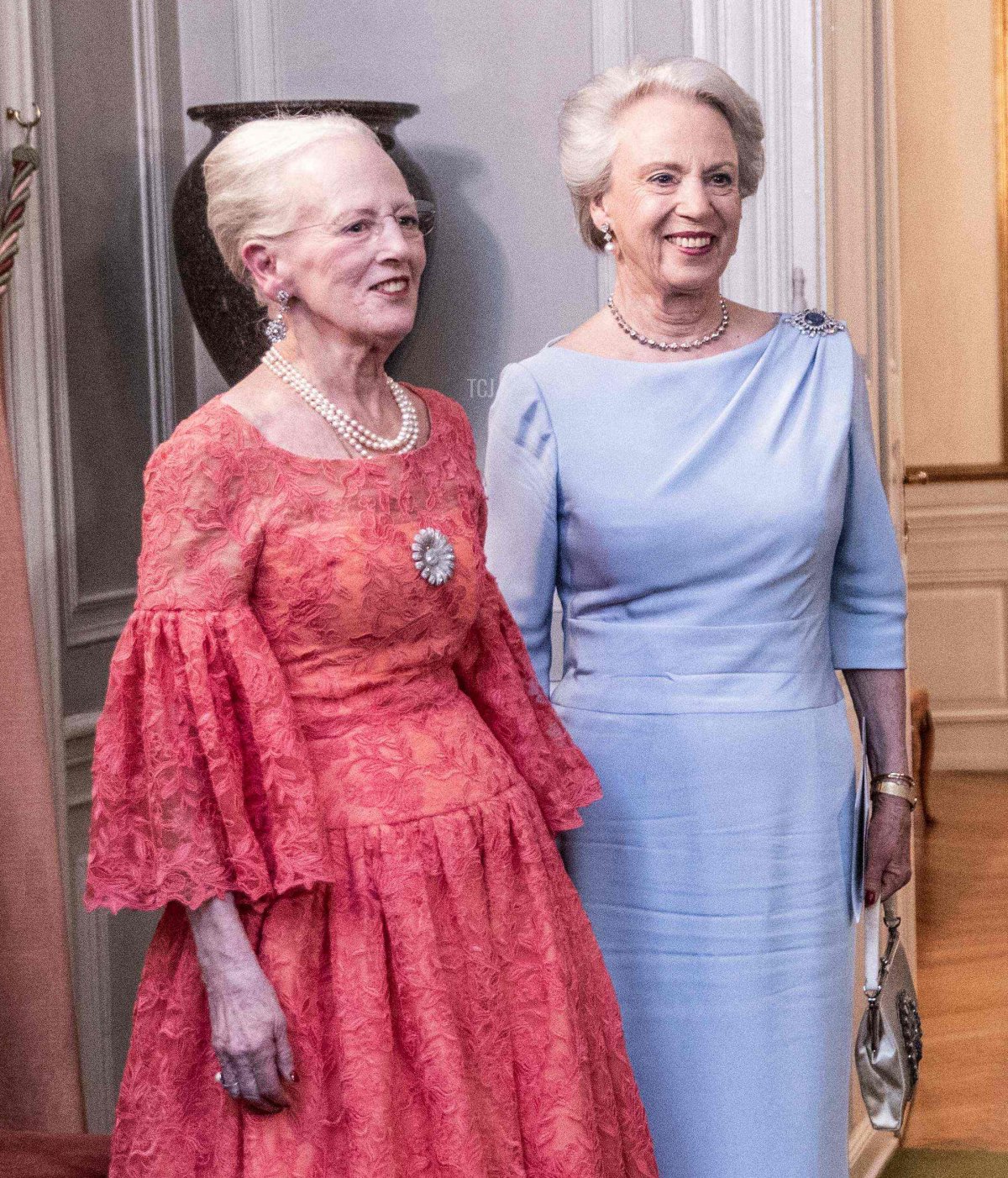 Queen Margrethe of Denmark (L) and her sisters princess Benedikte (C) and queen Anne-Marie arrive to receive guests before the ballets 'Palaeerne Danser' and 'The mansions are dancing' and an award ceremony with Queen Ingrids at Amalienborg Castle in Copenhagen, Denmark, on March 27, 2022