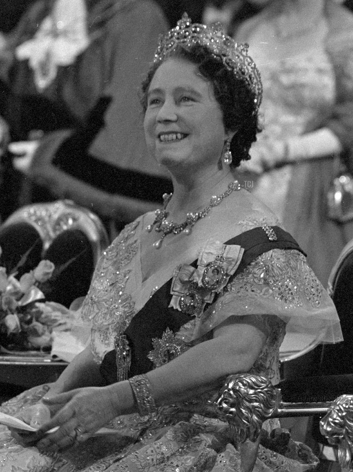 The Queen Mother at the Guildhall for the City of London's reception in her honour on her return from a Commonwealth tour of Australia and New Zealand