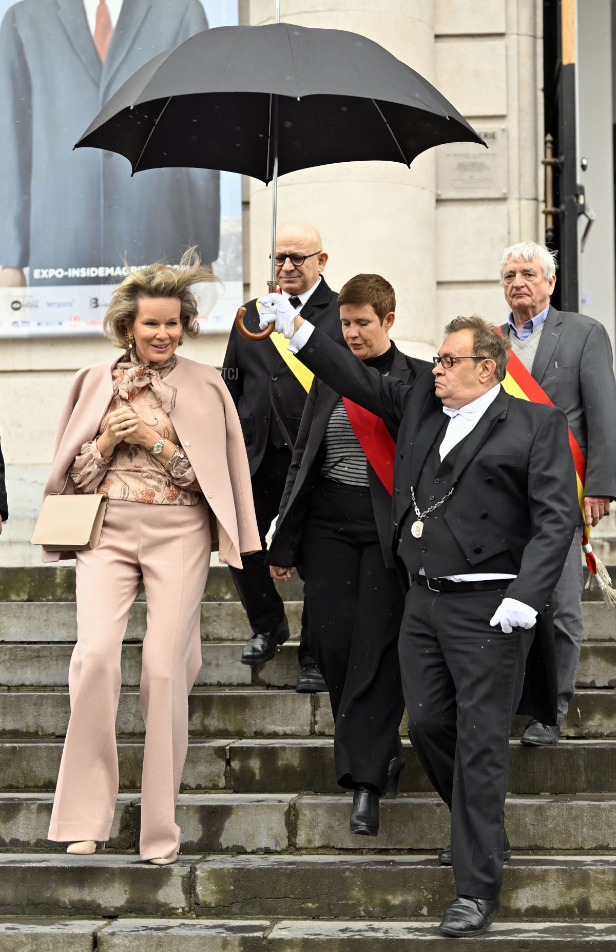 Queen Mathilde of Belgium pictured during a royal visit to the exhibition 'Le monde et l'intime' by the artist Charles Szymkowicz, Friday 01 April 2022, in Liege. The exhibition includes 350 works by the Belgian painter who is considered one of the great names of Expressionism in Europe