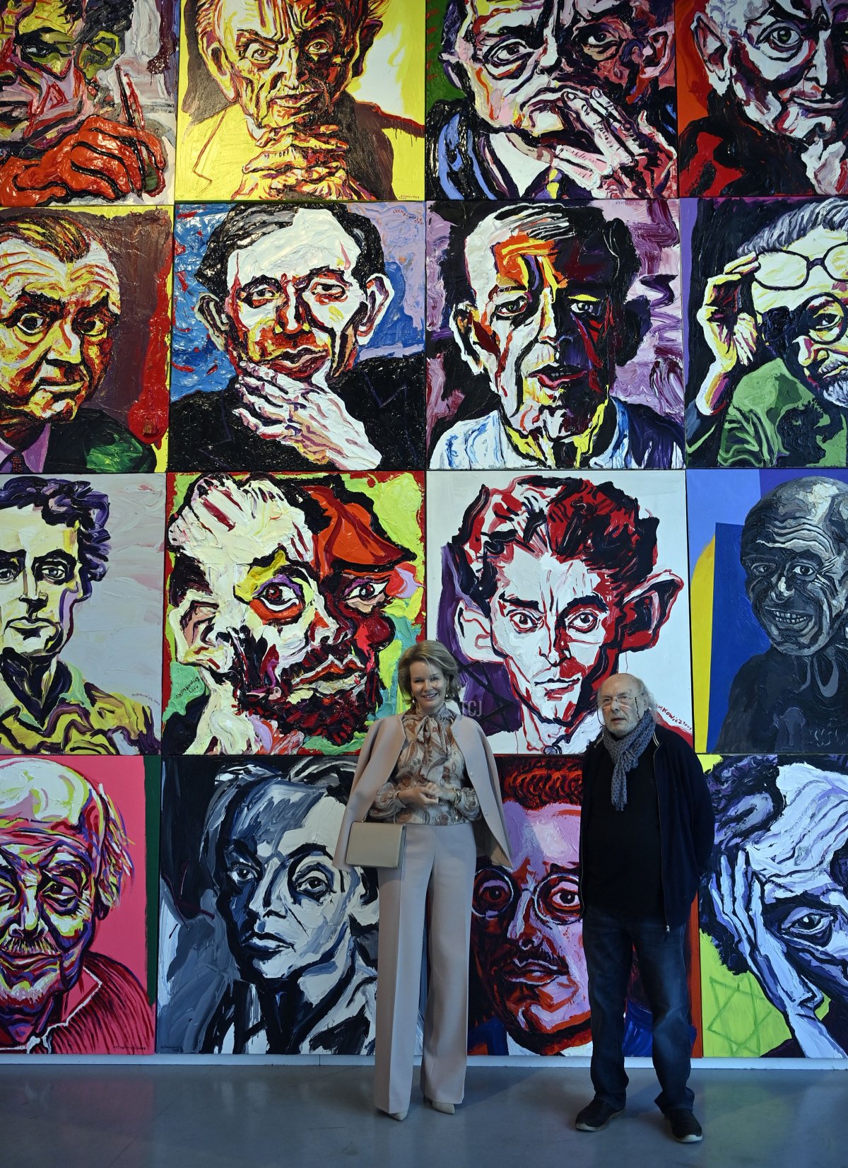 Queen Mathilde of Belgium pictured during a royal visit to the exhibition 'Le monde et l'intime' by the artist Charles Szymkowicz, Friday 01 April 2022, in Liege. The exhibition includes 350 works by the Belgian painter who is considered one of the great names of Expressionism in Europe