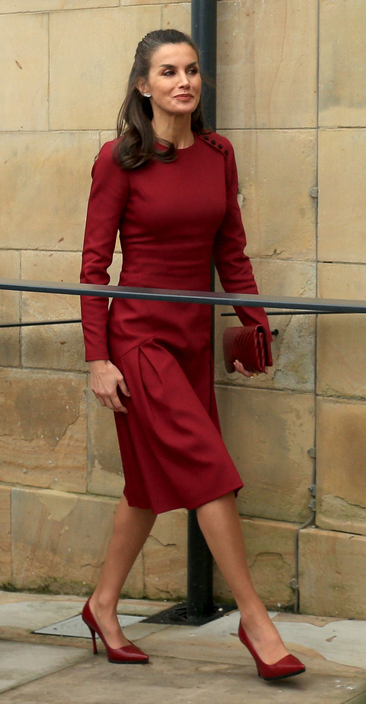 Spain's Queen Letizia arrives at The Spanish Art Gallery in Bishop Aukland, north east England on April 5, 2022, before officially opening it