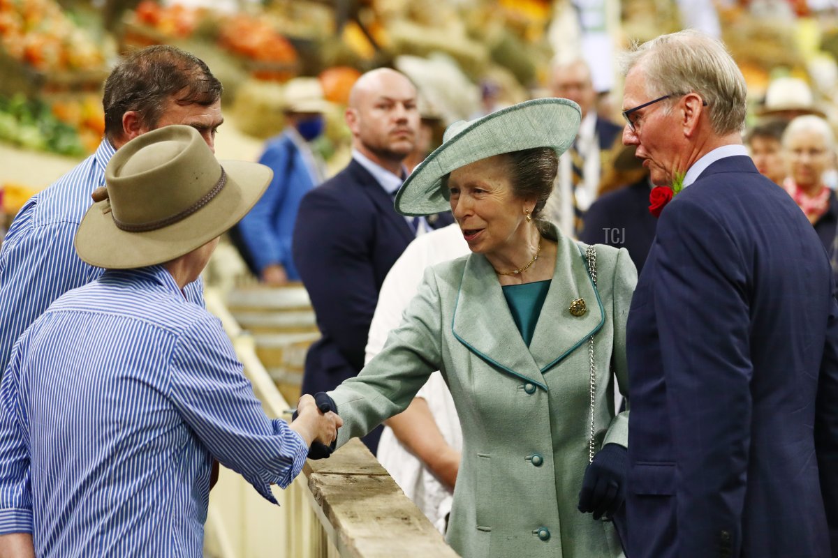 Her Royal Highness Princess Anne, The Princess Royal views stands at the Bicentennial Sydney Royal Easter Show. on April 09, 2022 in Sydney, Australia