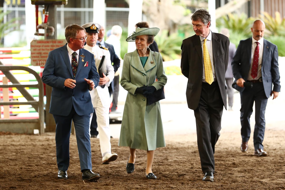 Her Royal Highness Princess Anne, The Princess Royal arrives at the Marshalling yard to view a display by Riding for the Disabled Association NSW at the Bicentennial Sydney Royal Easter Show. on April 09, 2022 in Sydney, Australi