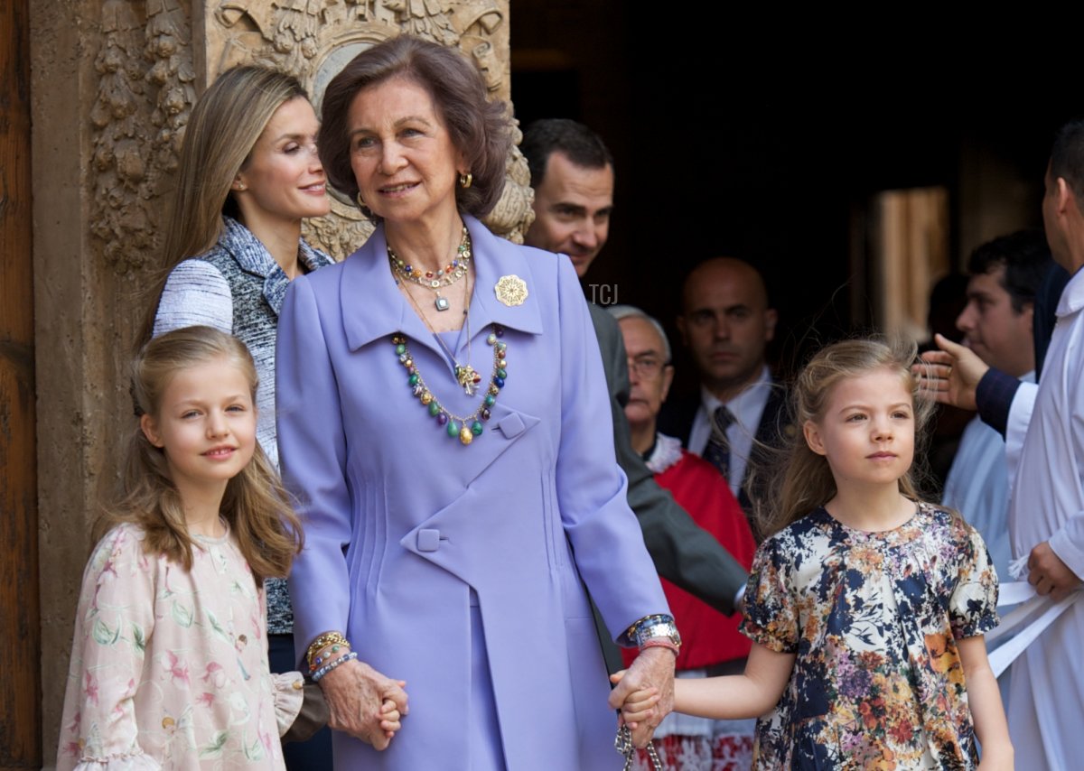 Spanish Royals (L-R) Princess Letizia of Spain, Princess Leonor of Spain, Queen Sofia of Spain and Princess Sofia of Spain attend the Easter Mass at the Cathedral of Palma de Mallorca on April 20, 2014 in Palma de Mallorca, Spain