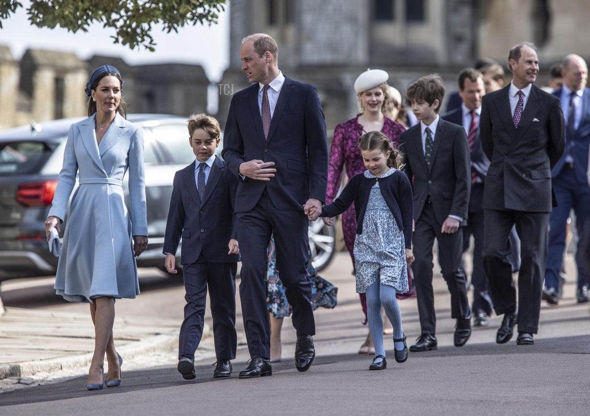 Prince William, Duke of Cambridge, Catherine, Duchess of Cambridge attend the Easter Matins Service at St George's Chapel at Windsor Castle on April 17, 2022 in Windsor, England