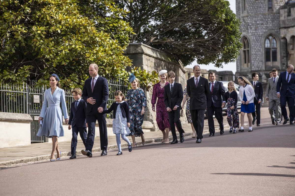 Prince William, Duke of Cambridge, Catherine, Duchess of Cambridge attend the Easter Matins Service at St George's Chapel at Windsor Castle on April 17, 2022 in Windsor, England
