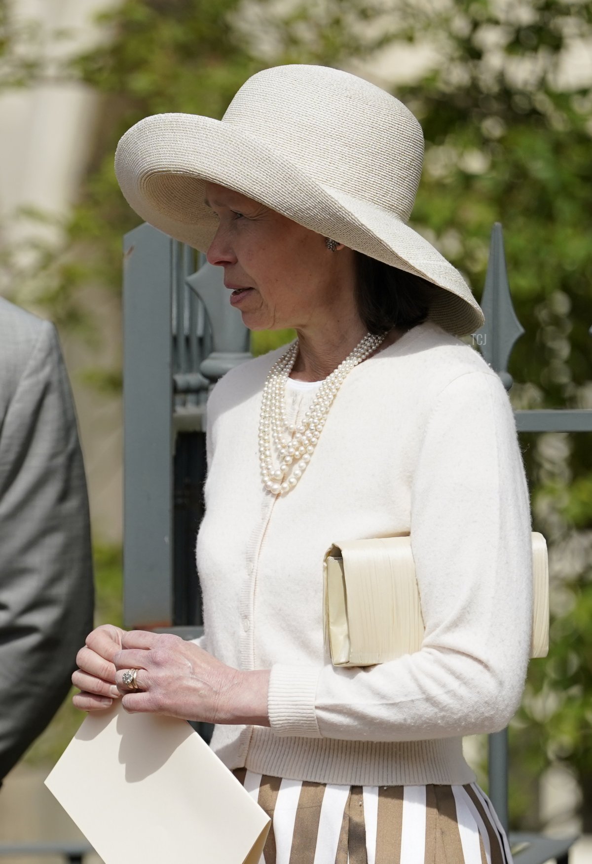 Lady Sarah Chatto (right) and her son Arthur Chatto (centre) speaking to Dean of Windsor, The Right Revd David Conner, as they leave the Easter Matins Service at St George's Chapel at Windsor Castle on April 17, 2022 in Windsor, England
