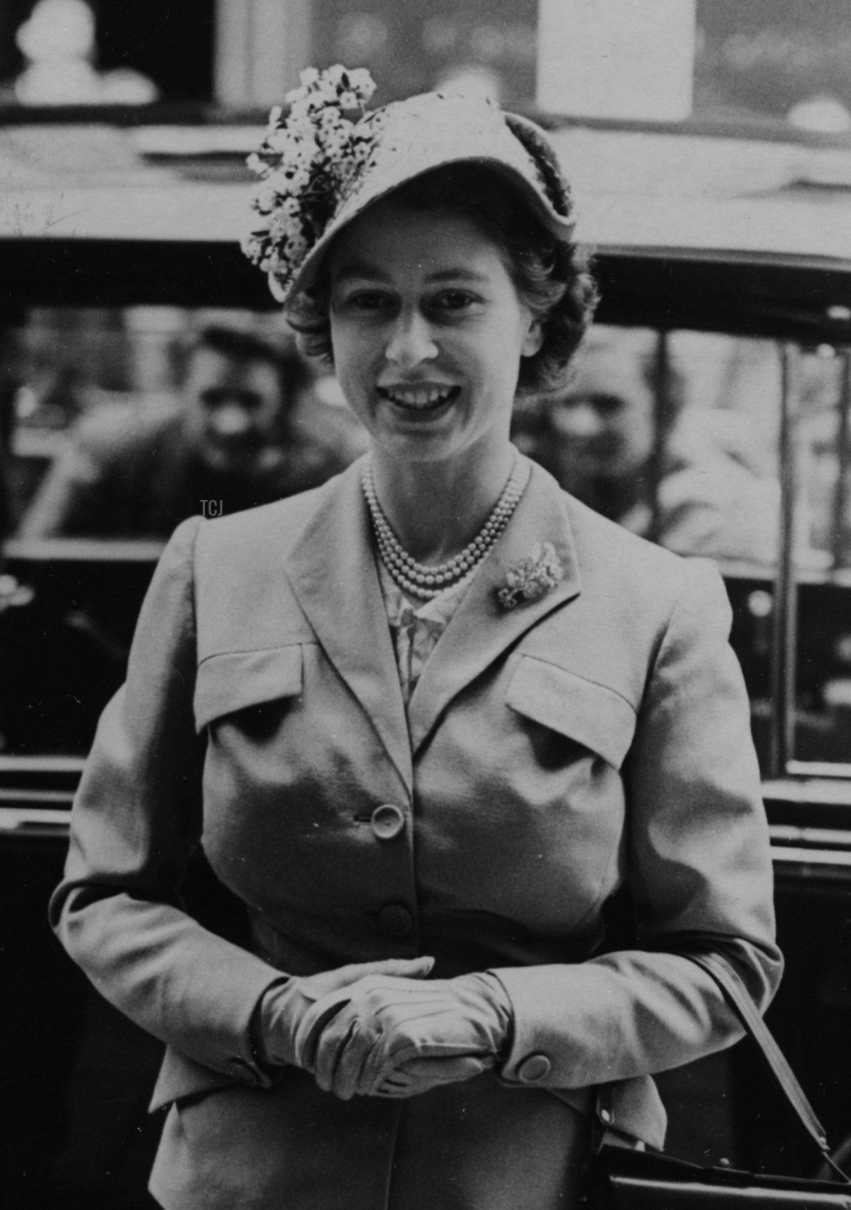 Princess Elizabeth arriving at the Exhibition of Two Centuries of Humorous Art, at Gorringes in Buckingham Palace Road, London, June 22nd 1951