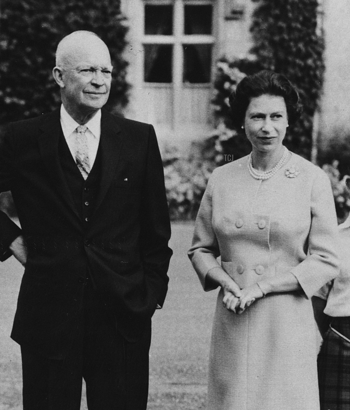 President Eisenhower (centre) with the British Royal family (L-R) Prince Philip, Princess Anne, HM Queen Elizabeth, Prince Charles and Captain John Eisenhower, at Balmoral Castle, Scotland, September 1959