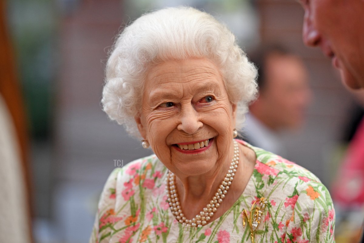 Queen Elizabeth II smiles as she meets people from communities across Cornwall during an event in celebration of The Big Lunch initiative at The Eden Project during the G7 Summit on June 11, 2021 in St Austell, Cornwall, England