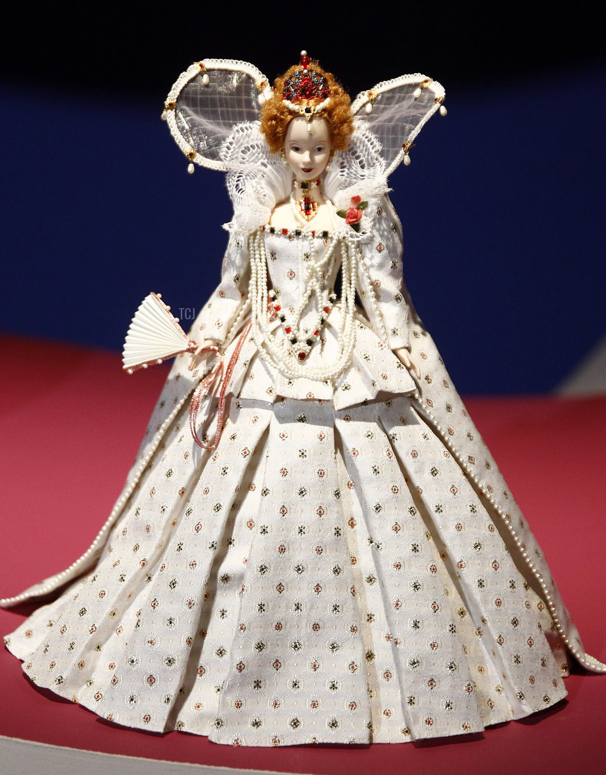 A Barbie doll dressed as Queen Elizabeth I is displayed during the exhibition "Barbie, life of an icon" at the Museum of Decorative Arts as part of the Paris Fashion Week Womenswear Fall/Winter 2016/2017 on March 9, 2016 in Paris, France